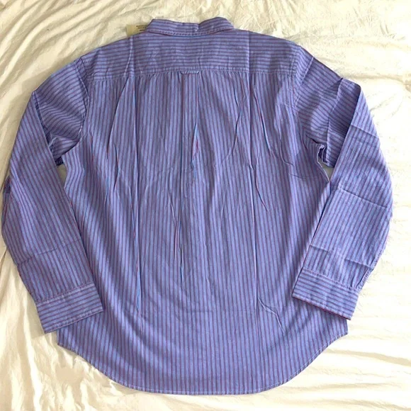 NWT American Eagle Blue & Pink striped Button up Athletic Fit Long Sleeve Shirt - Picture 4 of 4